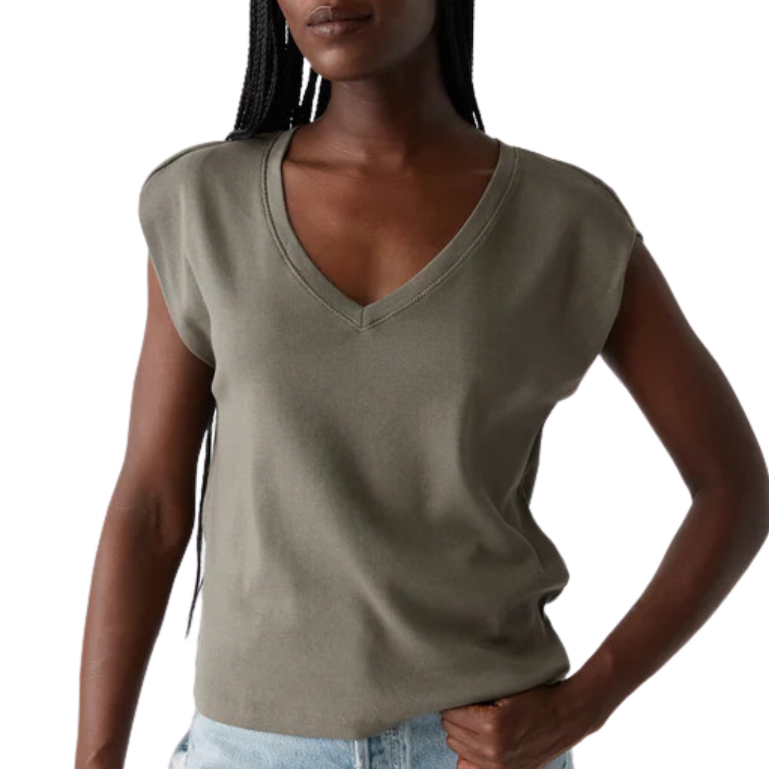 Tati Power Shoulder Top in Olive