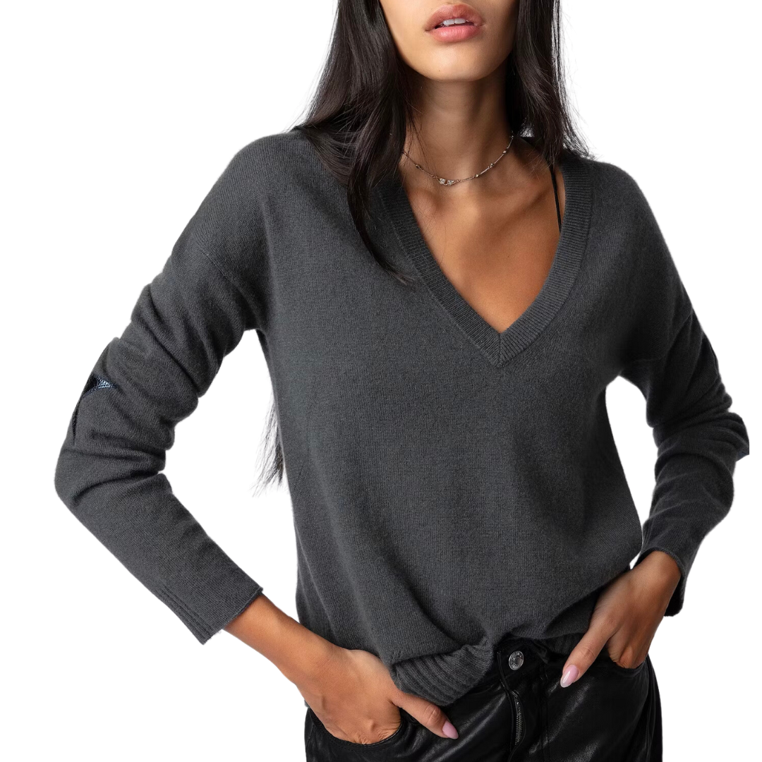 Vivi Patch Cashmere Sweater in Ardoise