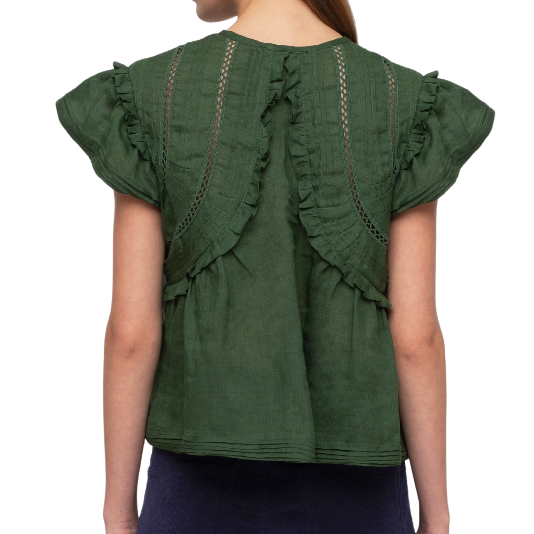 Renata Flutter Sleeve Top in Emerald