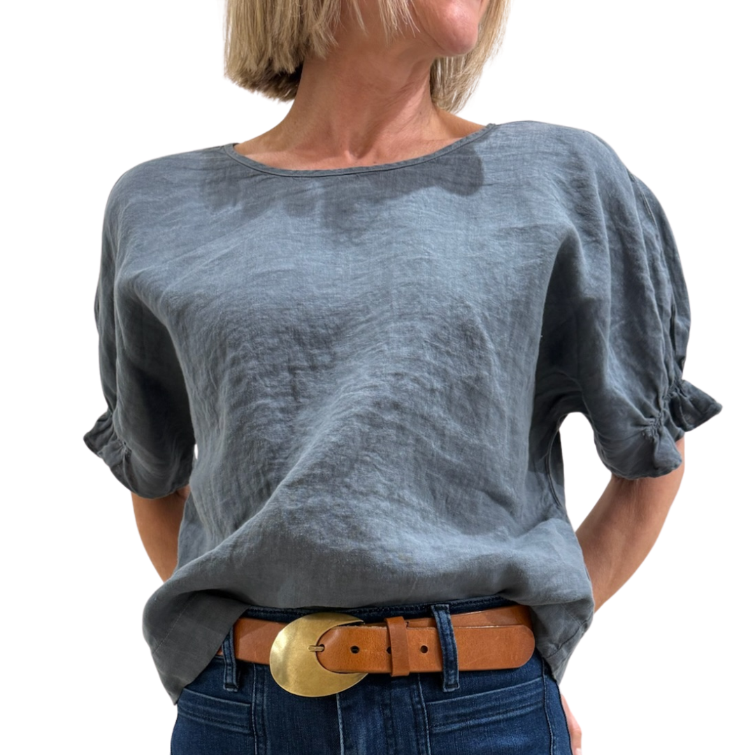 Emily Linen Top in Graphite