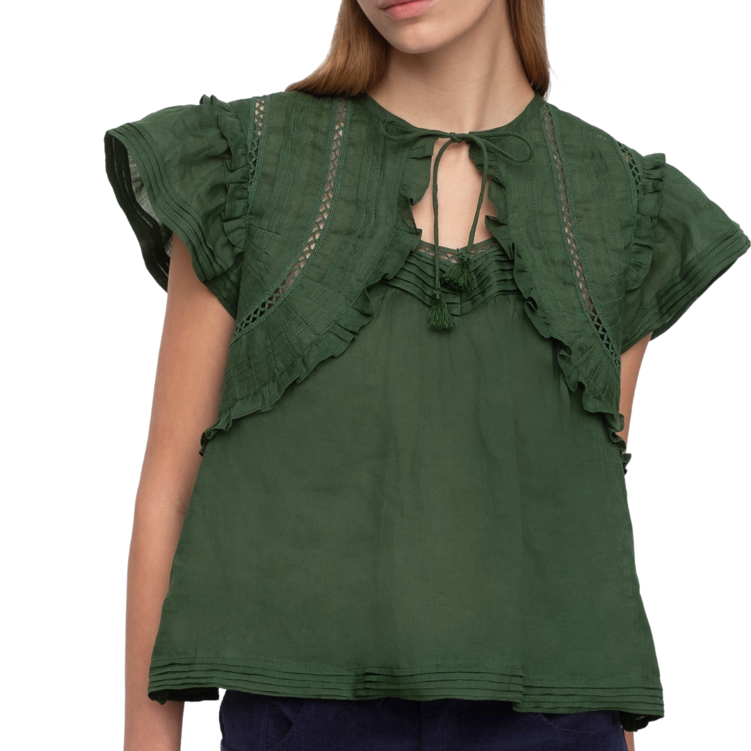 Renata Flutter Sleeve Top in Emerald