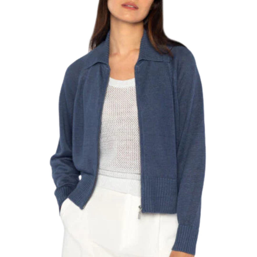 Crop Zip Cardigan in Indigo