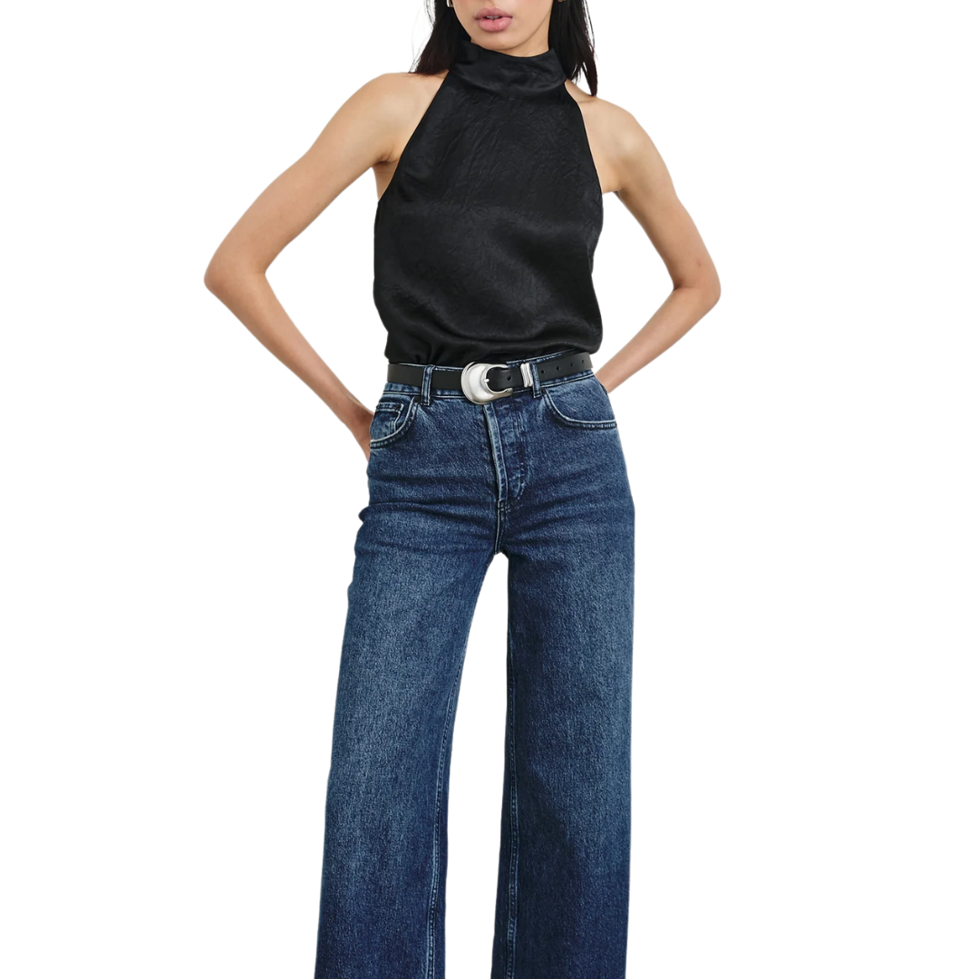 Leah Top in Black Crinkle