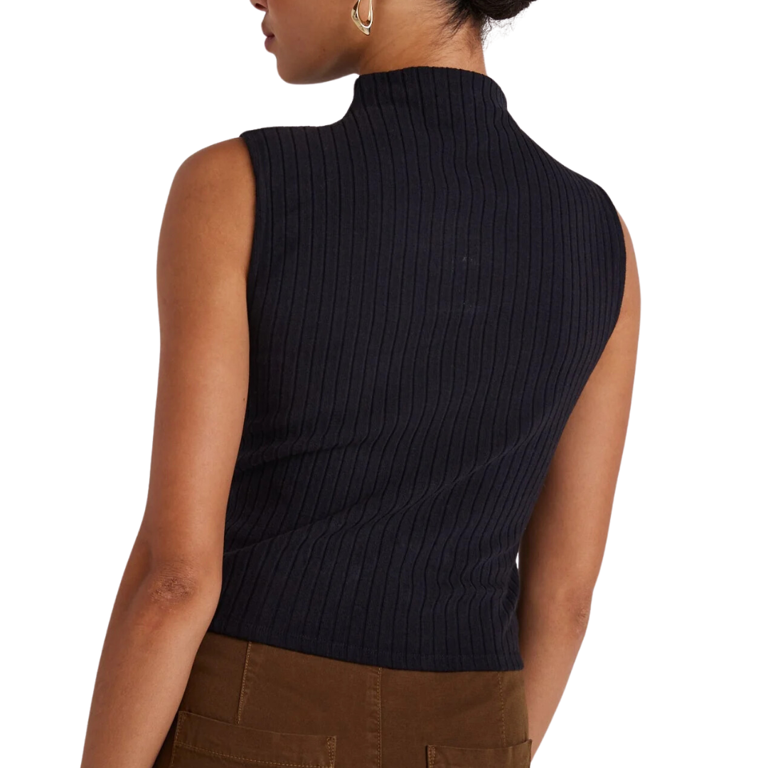Rib Mock Neck Top in Black