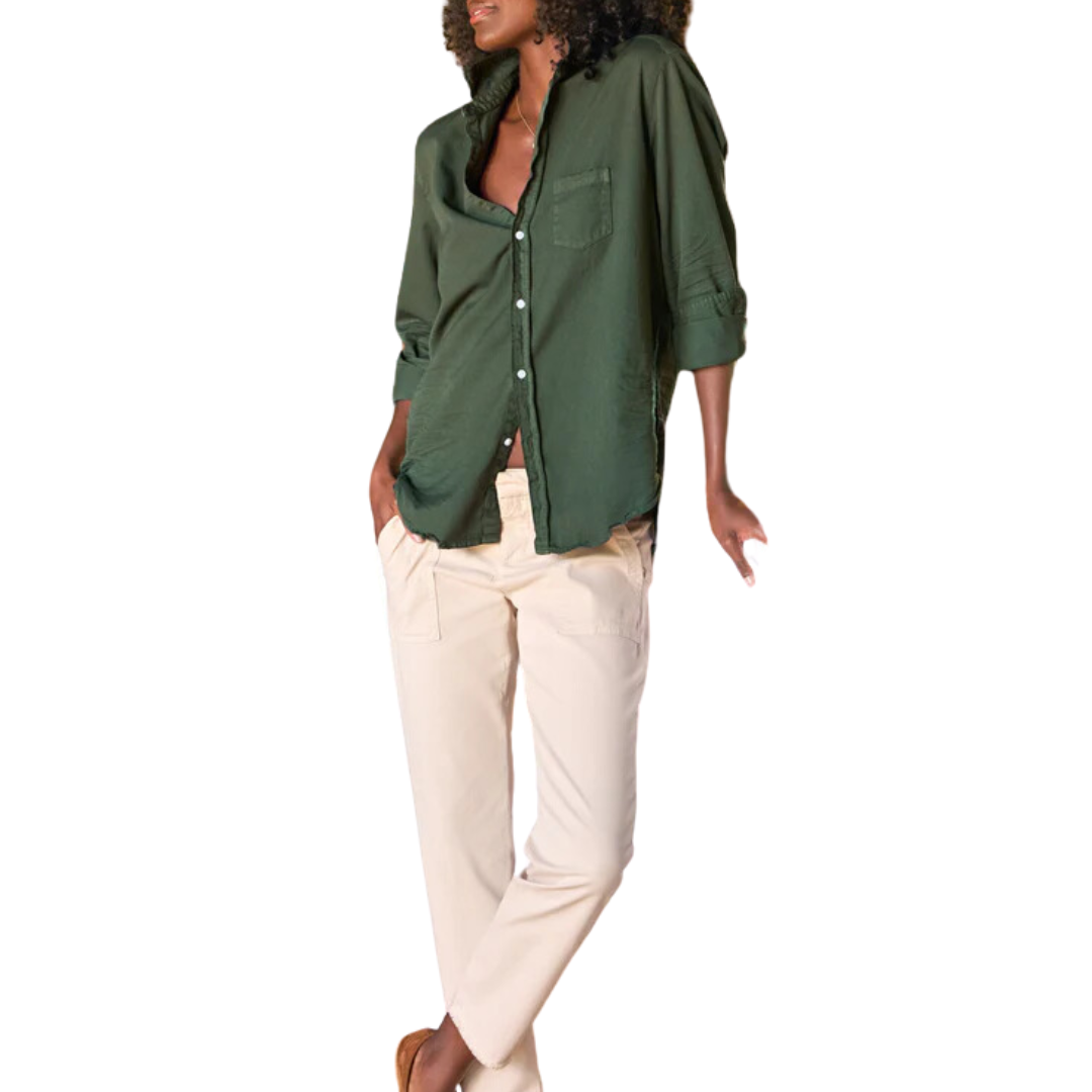 Eileen Relaxed Button-Up Shirt in Denim Vintage Green