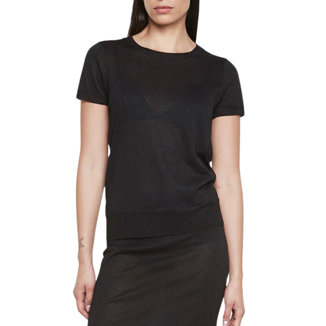 Lamé Knitted S/S Sweater in Black