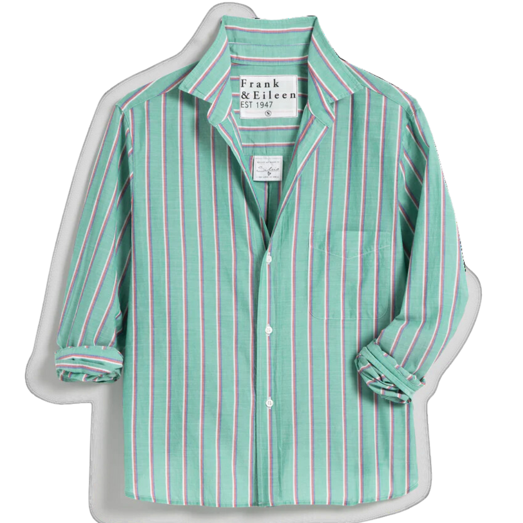 Silvio in Italian Oxford Cotton Green with Red and Navy Stripe