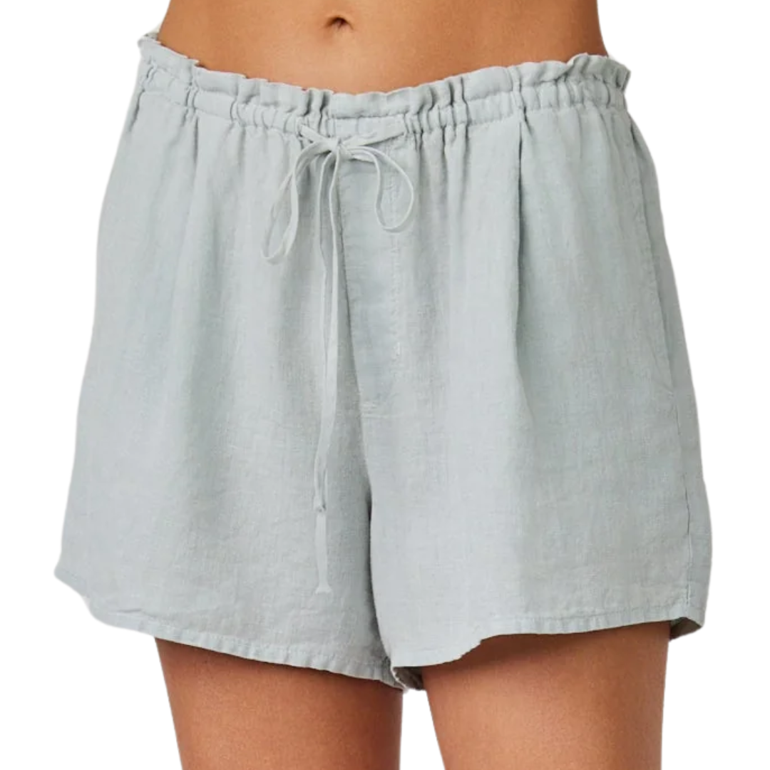 Linen Ruffle Waist Short in Muted Sage