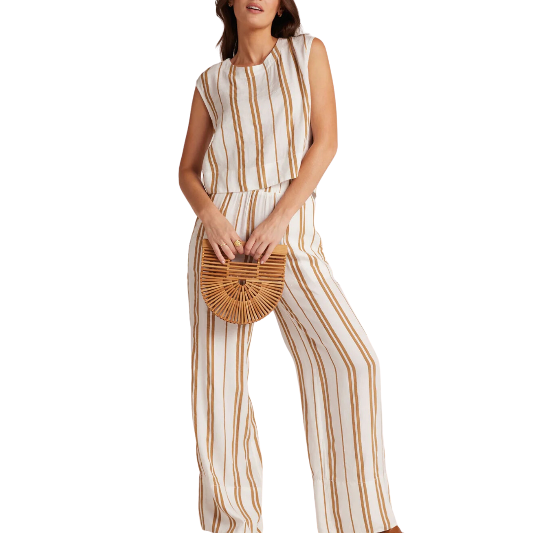 Boxy Button Back Top in Redwood Stripe