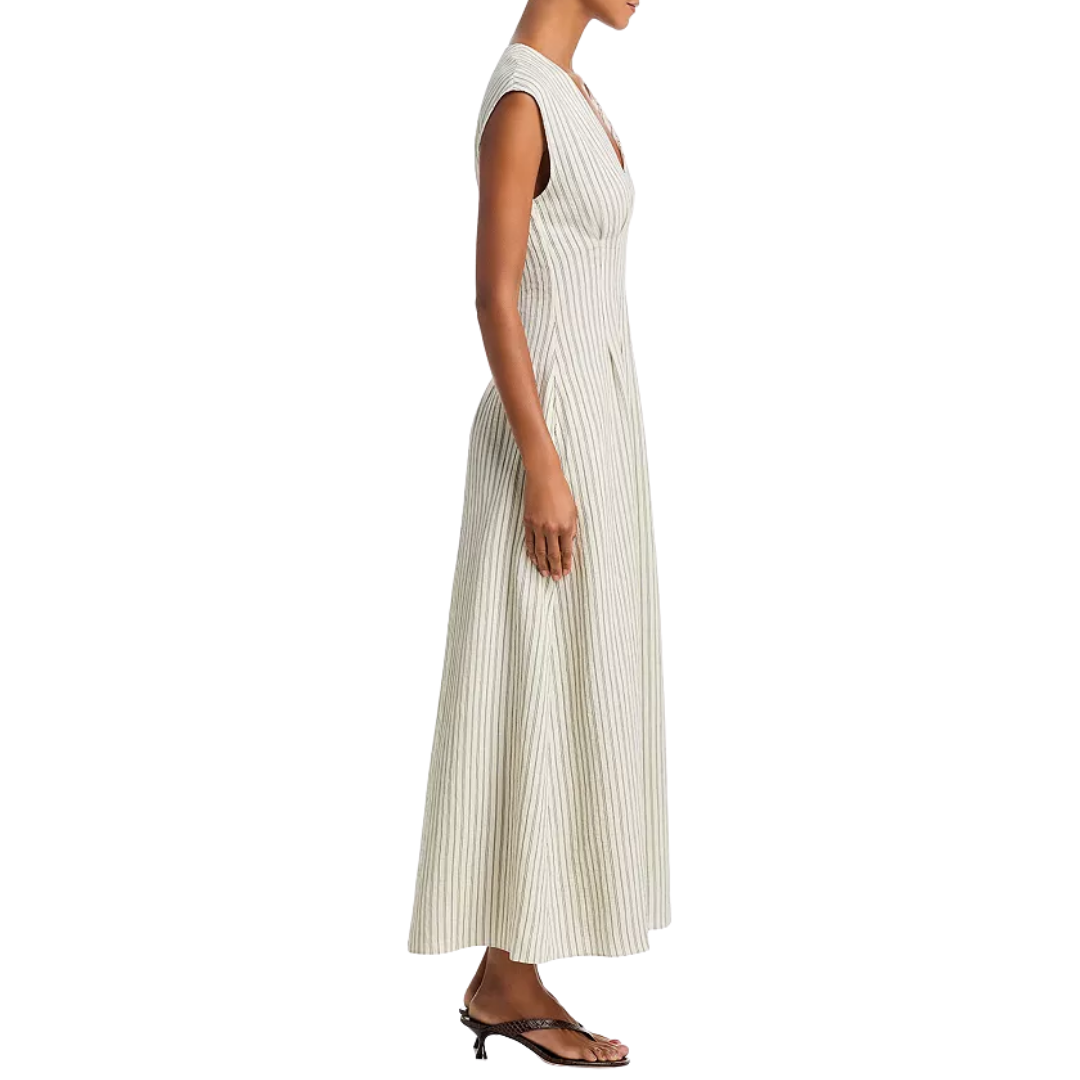 Ines Stripe Satin Dress in Cream Stripe