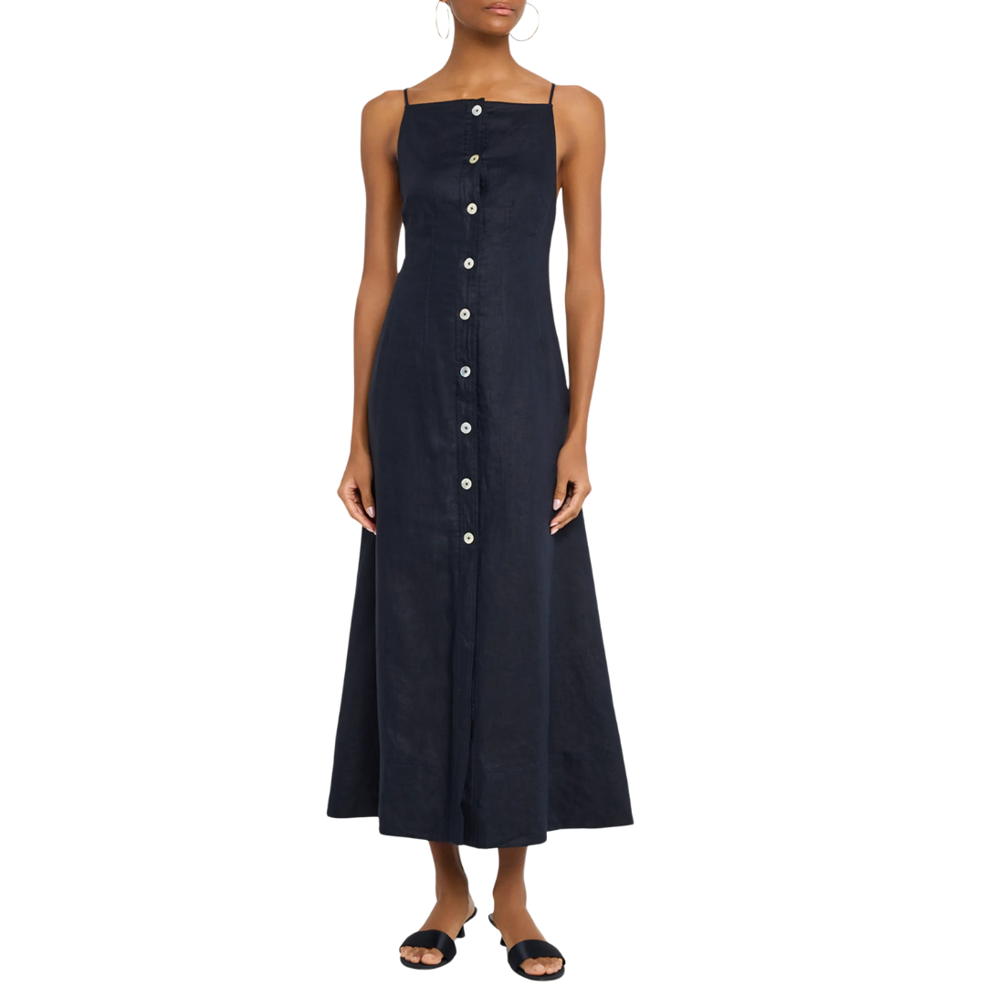 Georges Linen Midi Dress in Navy
