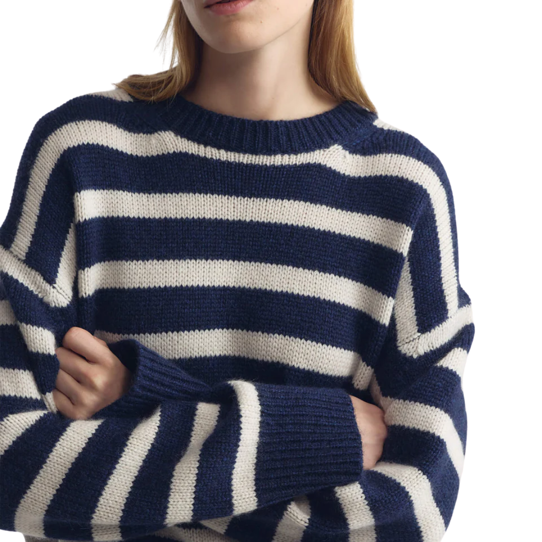 Anisa Stripe Cashmere Sweater in Marine/Ivory Stripe