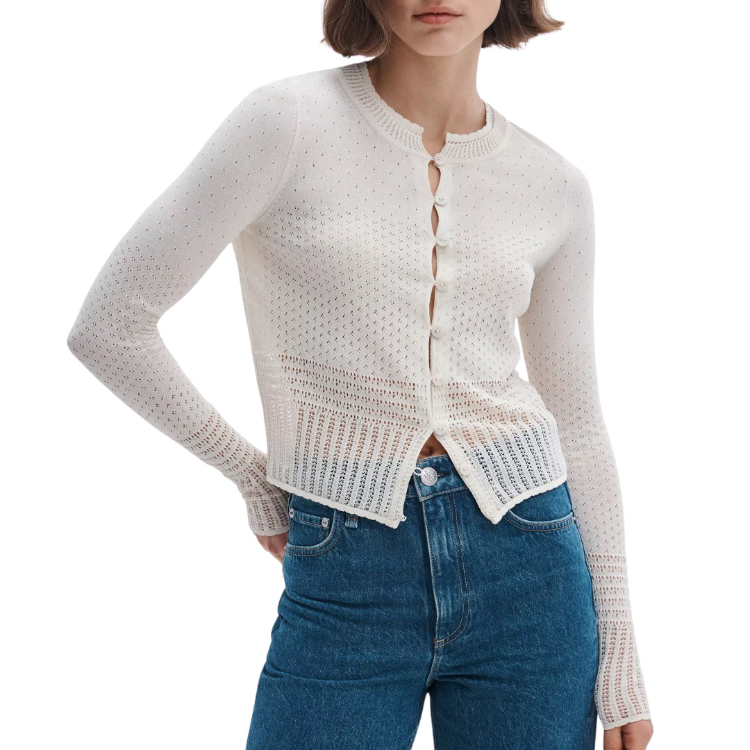 Michelle Pointelle Cardigan in Ivory