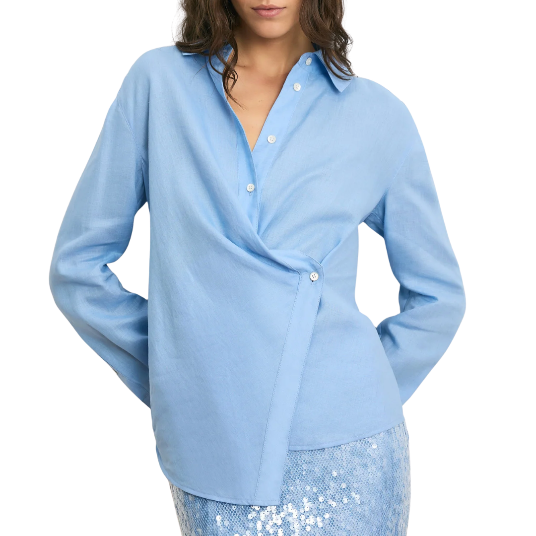Perezzi Linen Button-Down Shirt in Blue Jay