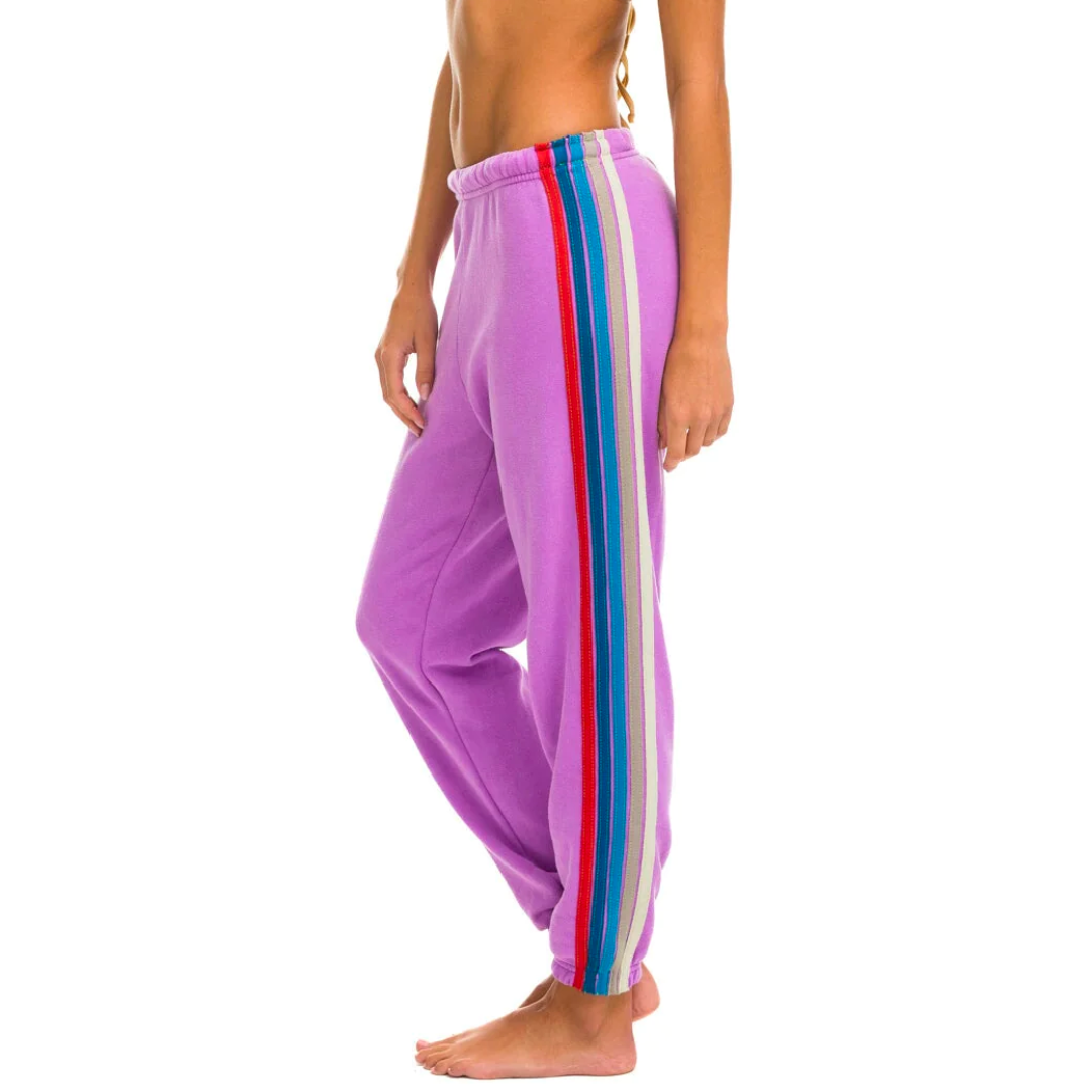 Aviator Nation Stripe Sweatpants in Neon Purple/USA