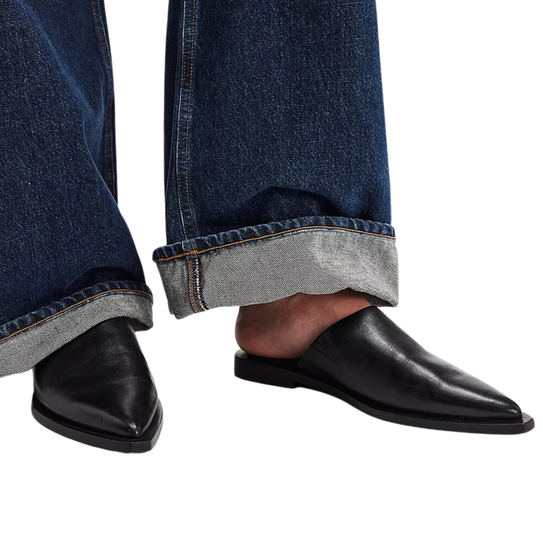 Free People Becky Mules in Black Leather