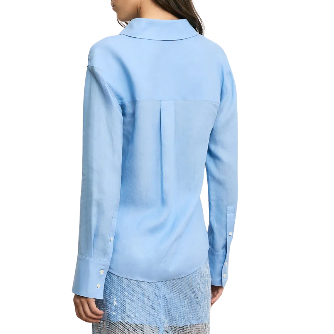 Perezzi Linen Button-Down Shirt in Blue Jay