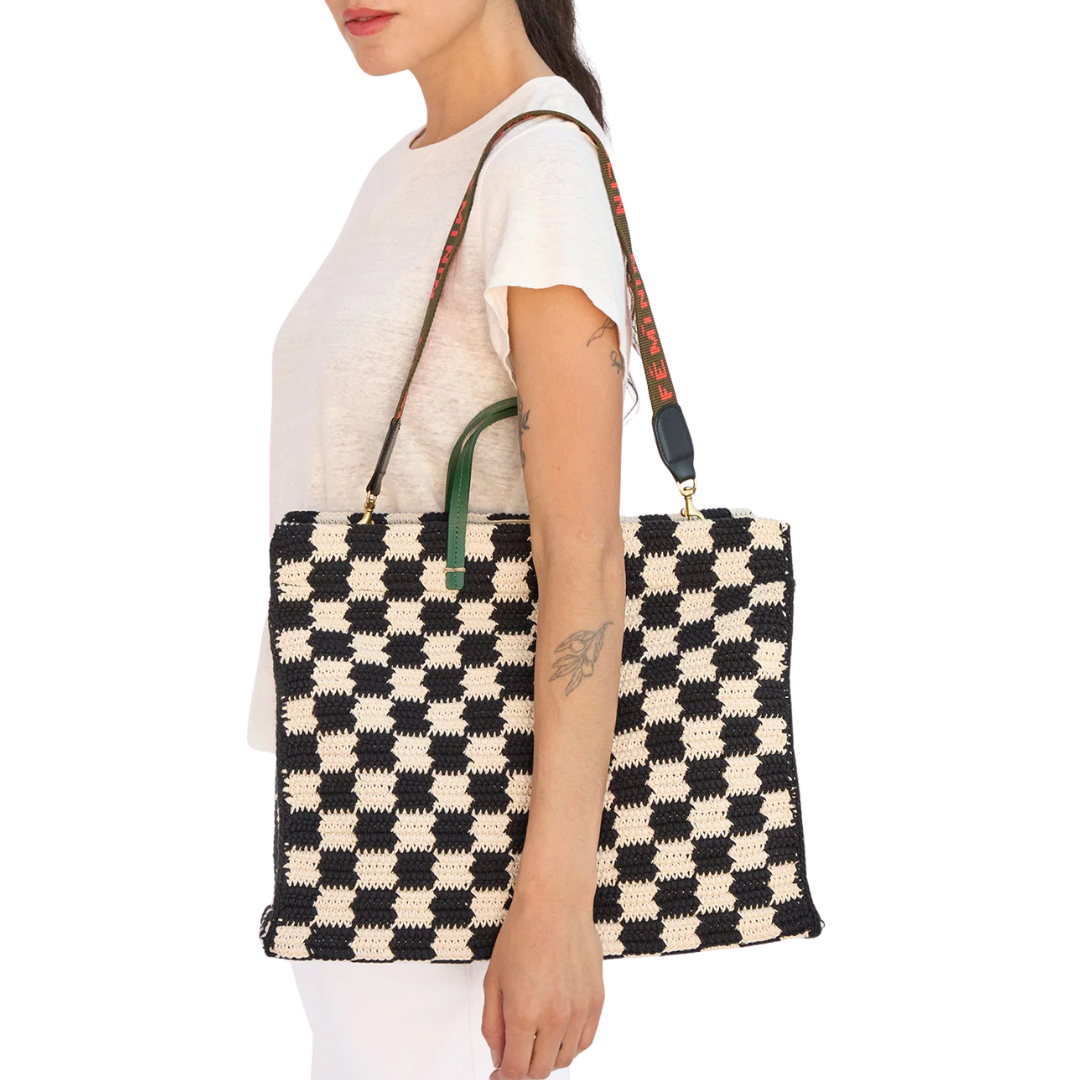 Summer Simple Tote in Black/Cream Crochet Checker