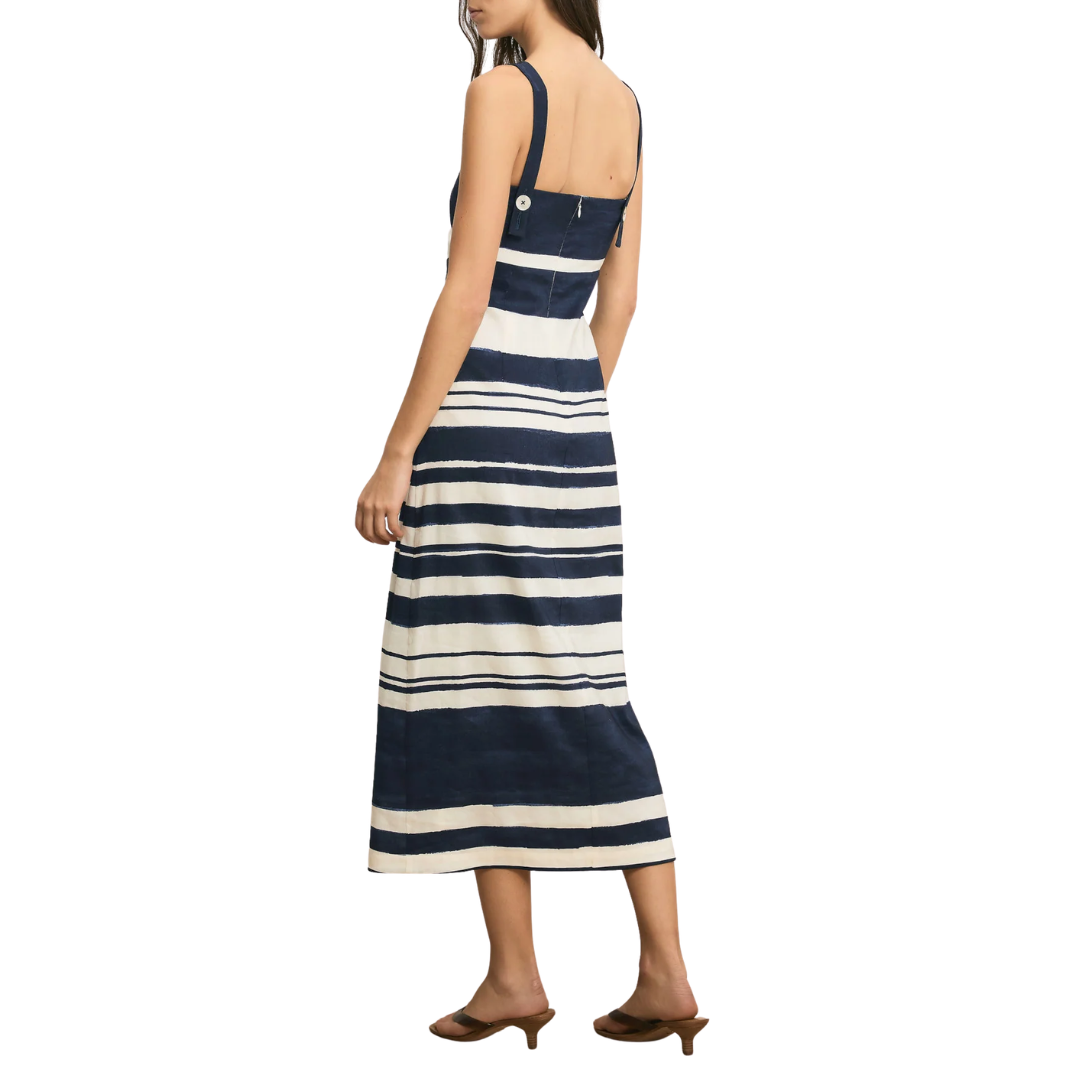 Ella Striped Midi Dress in Navy/Dove