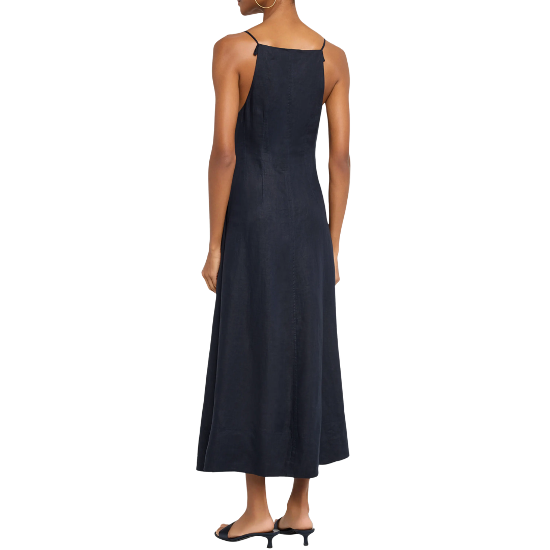 Georges Linen Midi Dress in Navy
