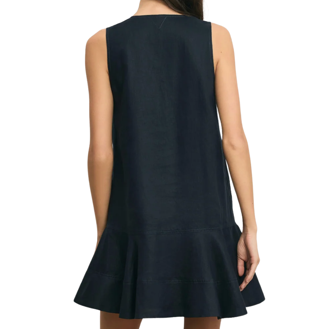 Treena Linen Mini Dress in Navy