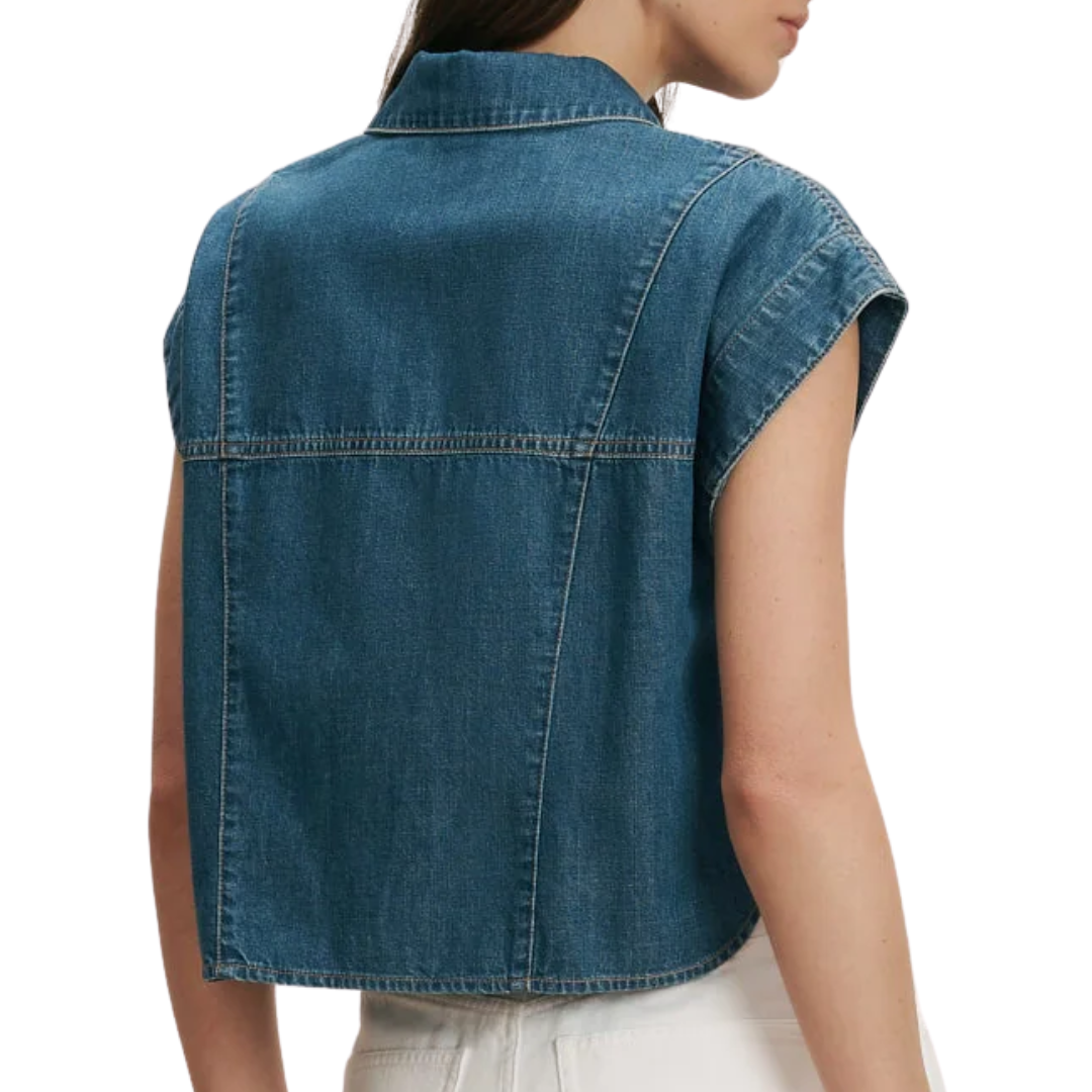 Nestor Chambray Button-Down Shirt in Pool Party