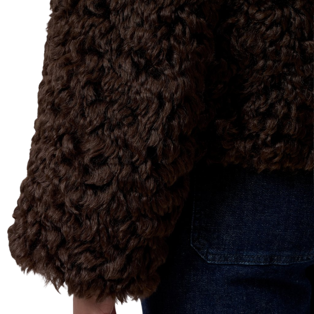 Faux Fur Jacket in Cinder Brown