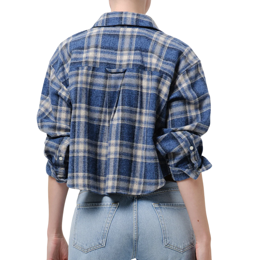 Ana Cropped Japanese Flannel Shirt in Marina Plaid