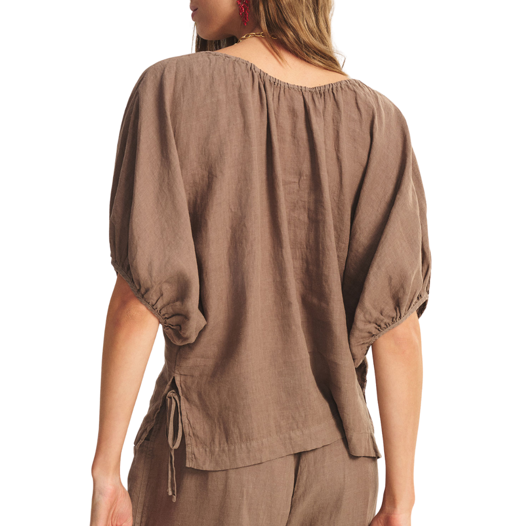 Cosette Linen Top in Mudslide