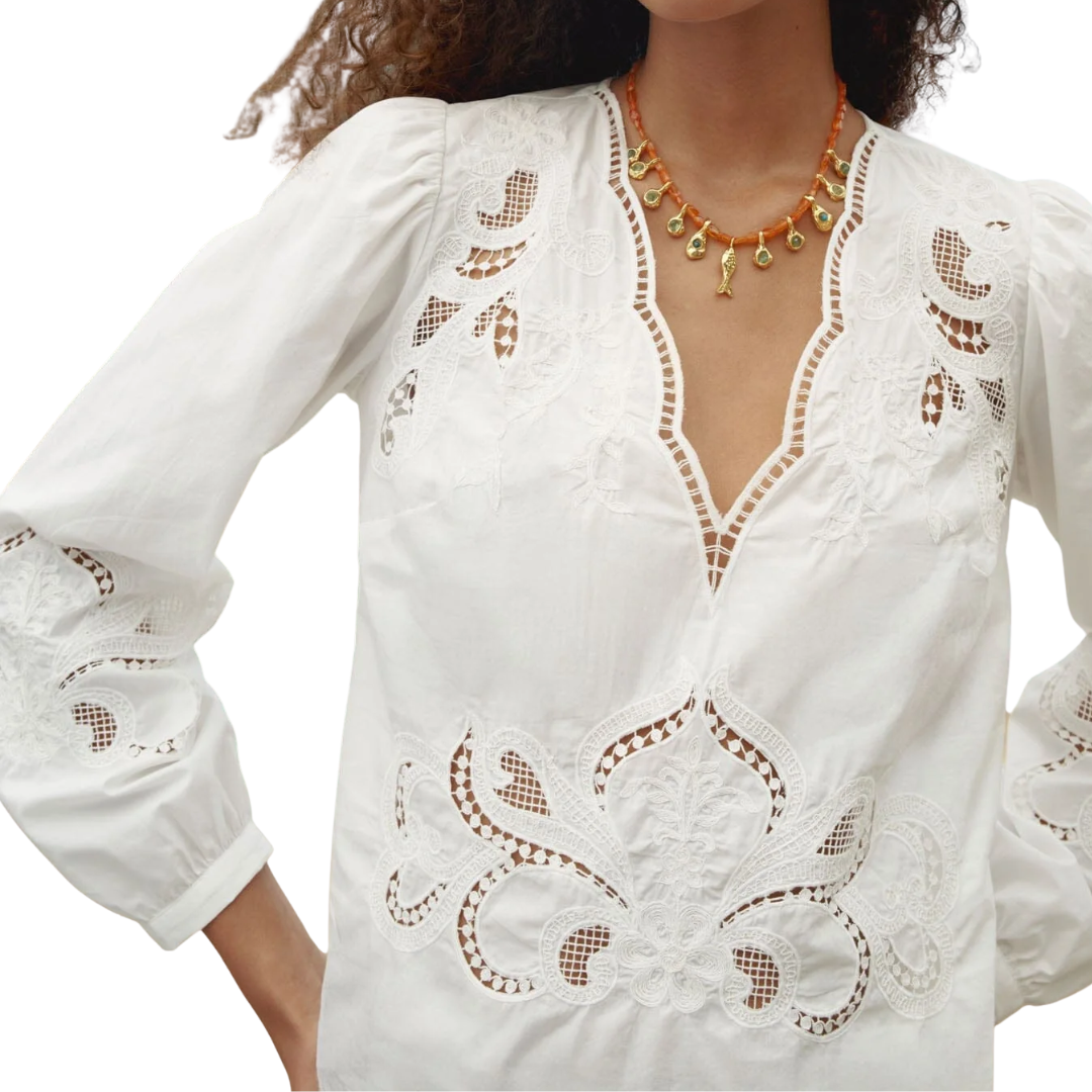 Richelieu Long Sleeve Blouse in Off-White