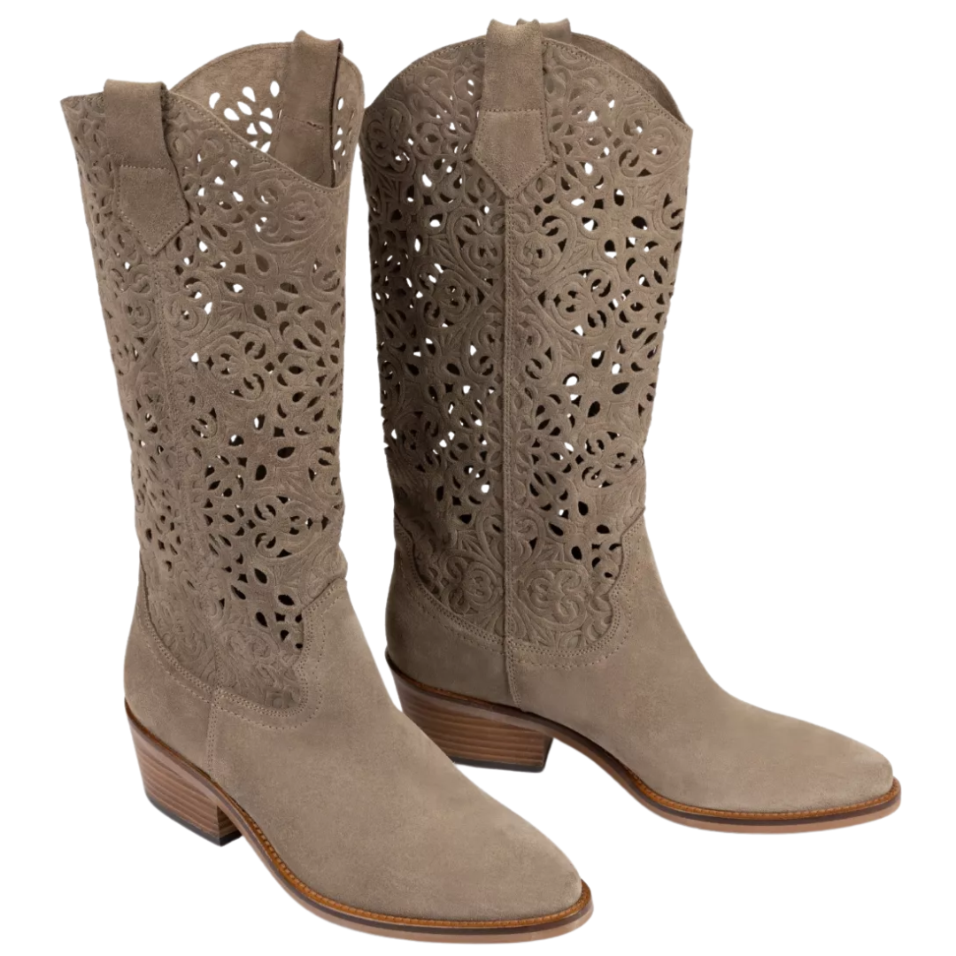 Goldie Cut Out Lace Boot in Camel