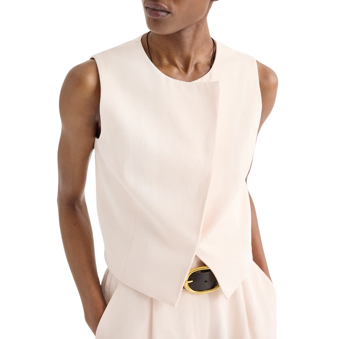 High Neck Hidden Placket Vest in Creme de Peche