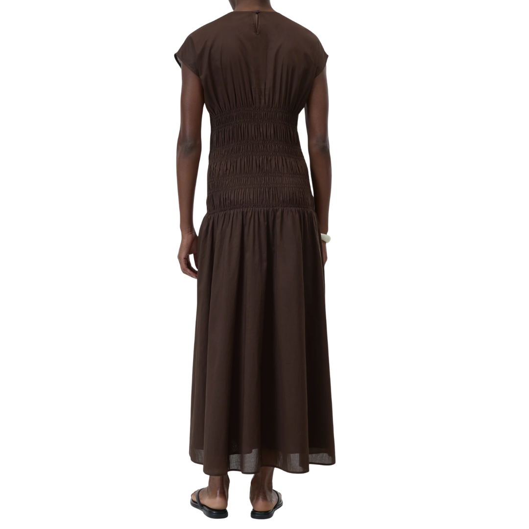 Smocked Dress in Maple Brown
