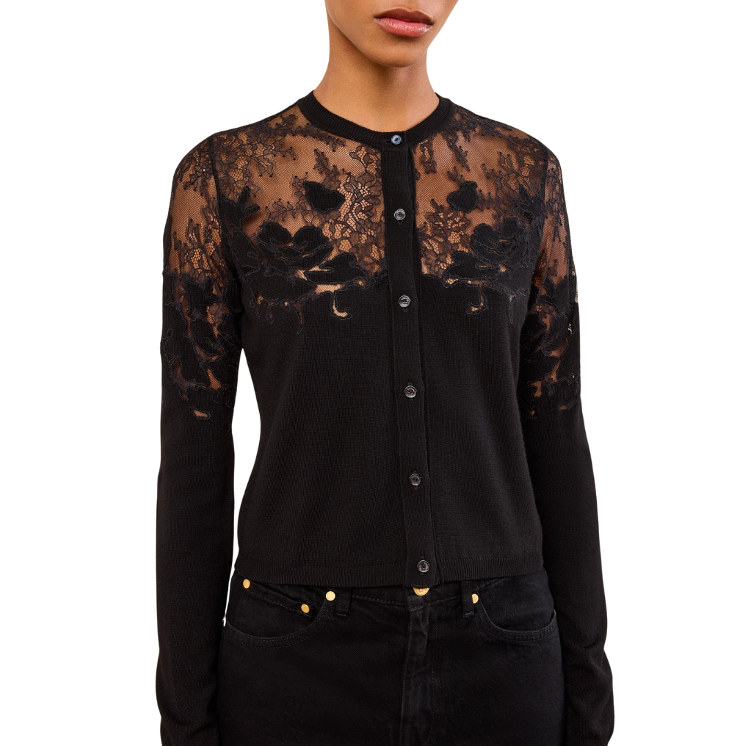 Talia Lace Cardigan in Noir