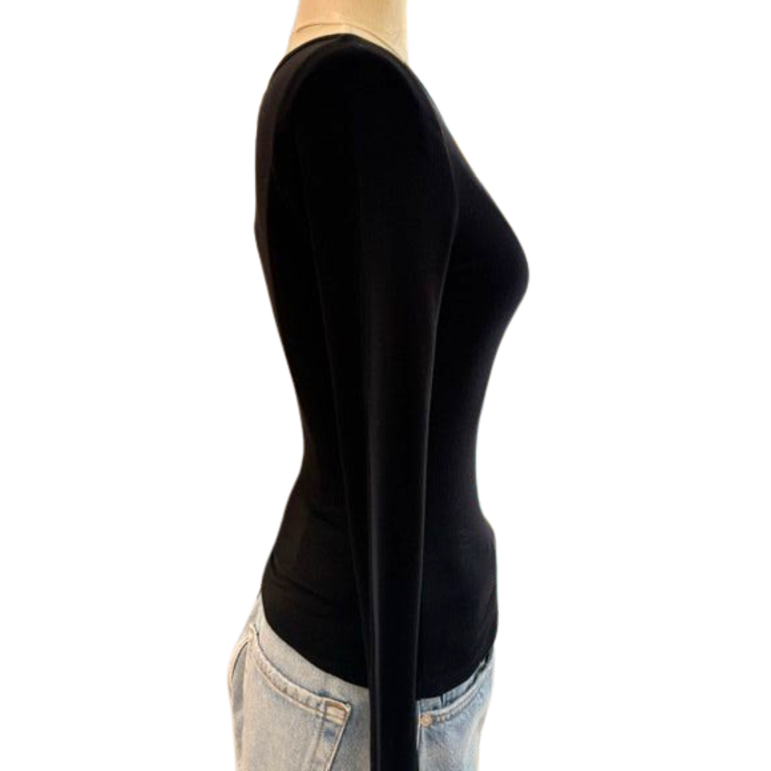 Eden Cashmere Blend Rib Top in Black