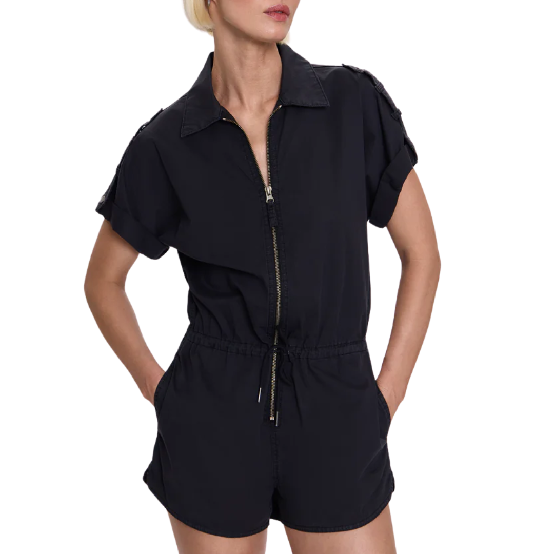 Meg Zip Front Romper in Fade To Black