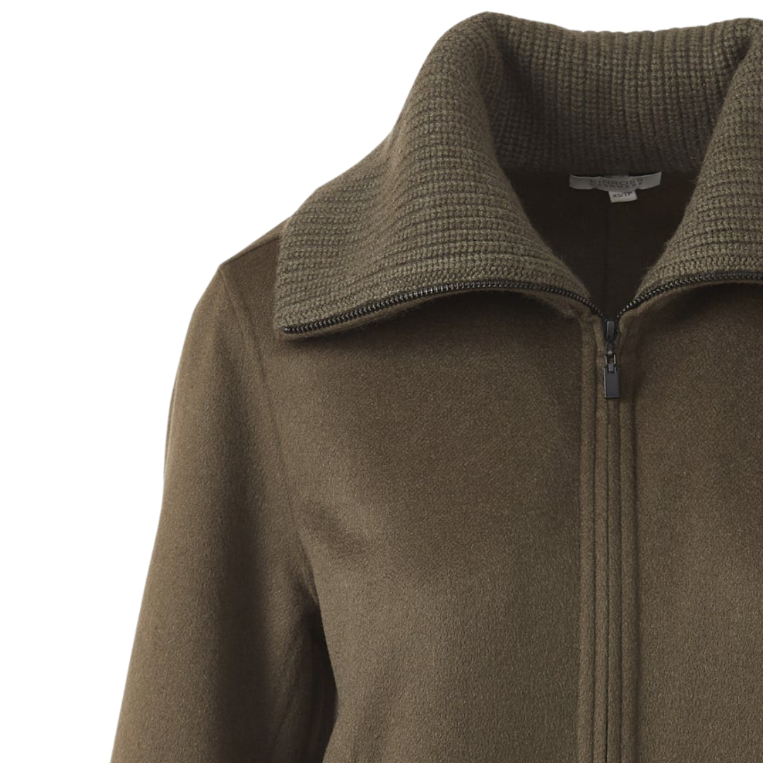 Knit Trim Zip Mock Coat in Loden