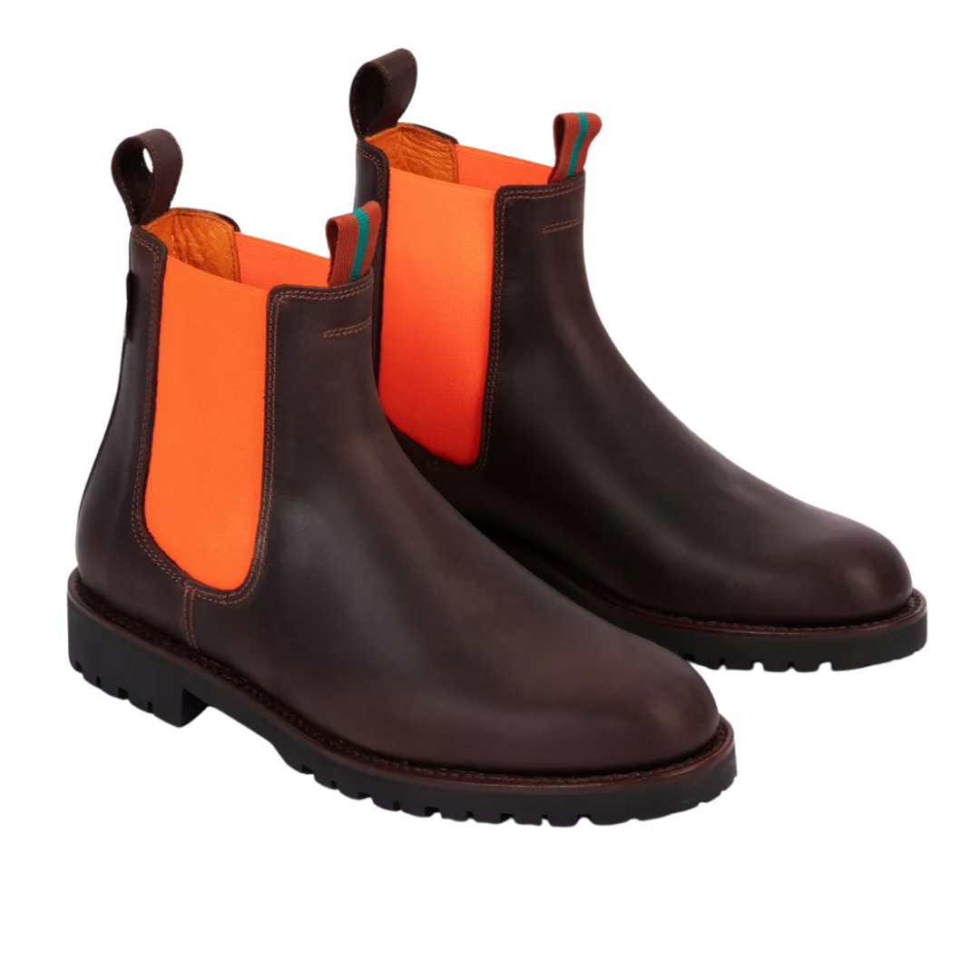Nelson Leather Boot in Conker/Neon Orange