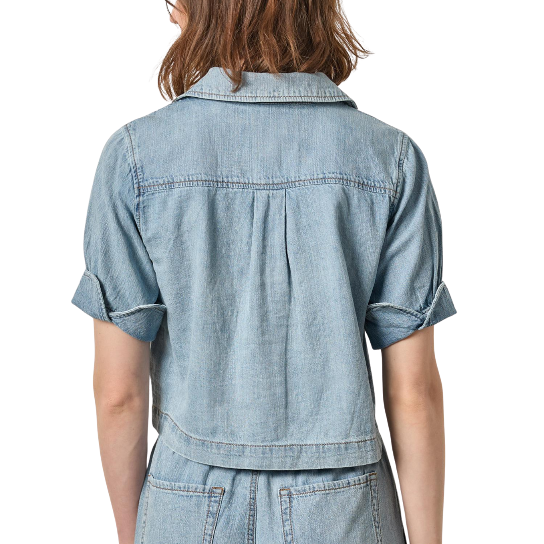 Denim Cuffed Shirt in Blue Wash