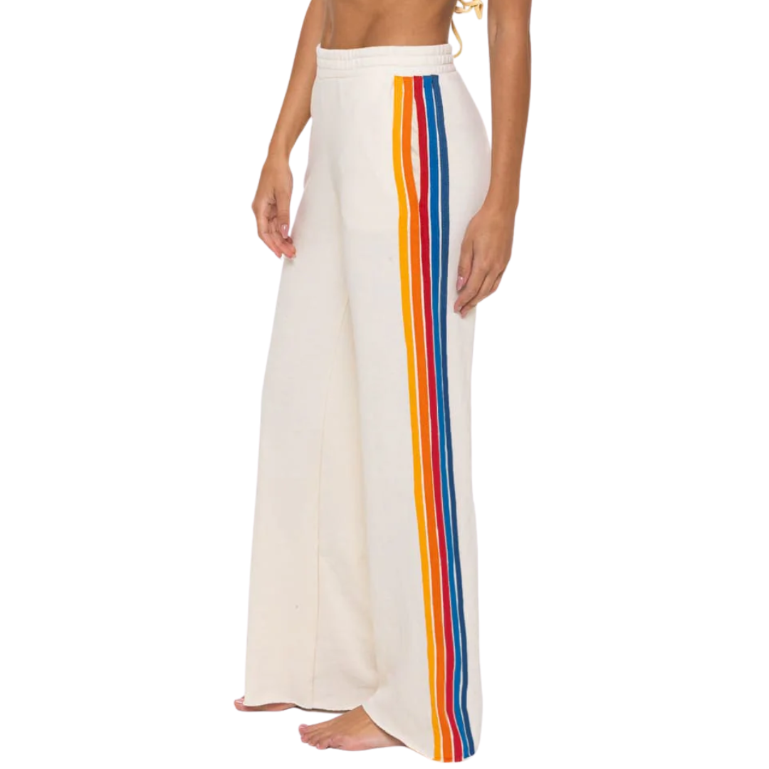 5 Stripe Wide Leg Sweatpants in Vintage White