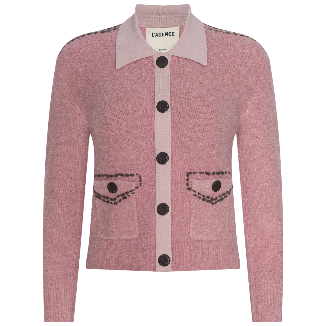Poetry Cardigan in Mauve Rose/Dark Brown