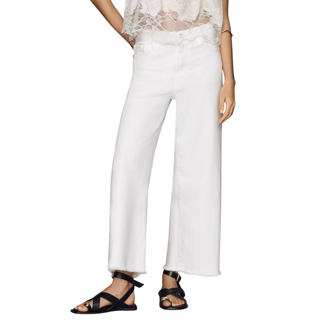 Le Slim Palazzo Crop in White Raw Fray