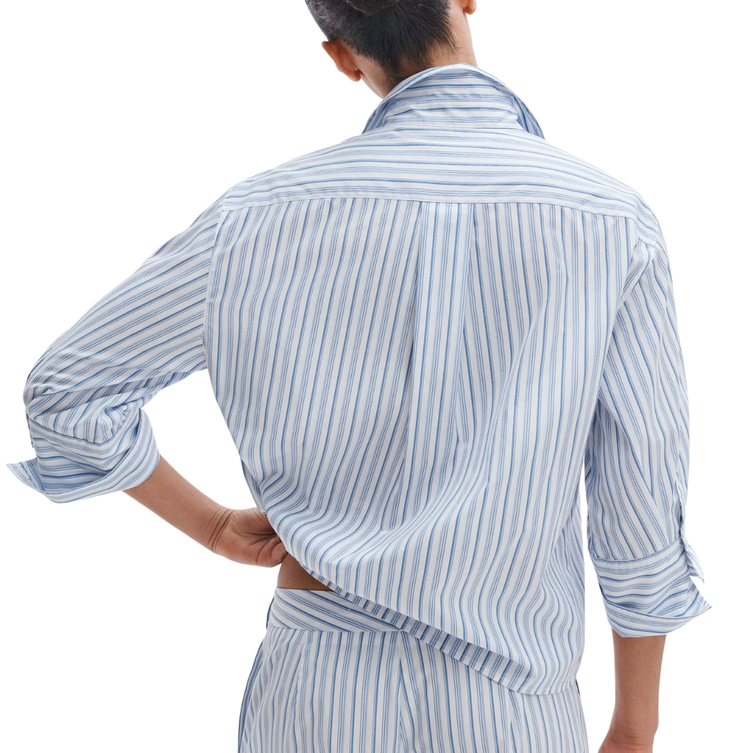 Lucia Striped Poplin Shirt in Baby Blue Stripe