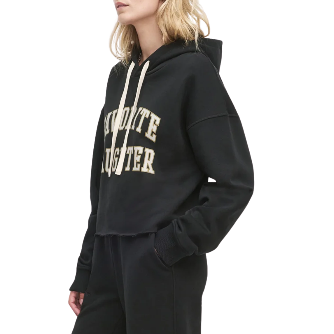 Cropped Collegiate Hoodie in Black Stone