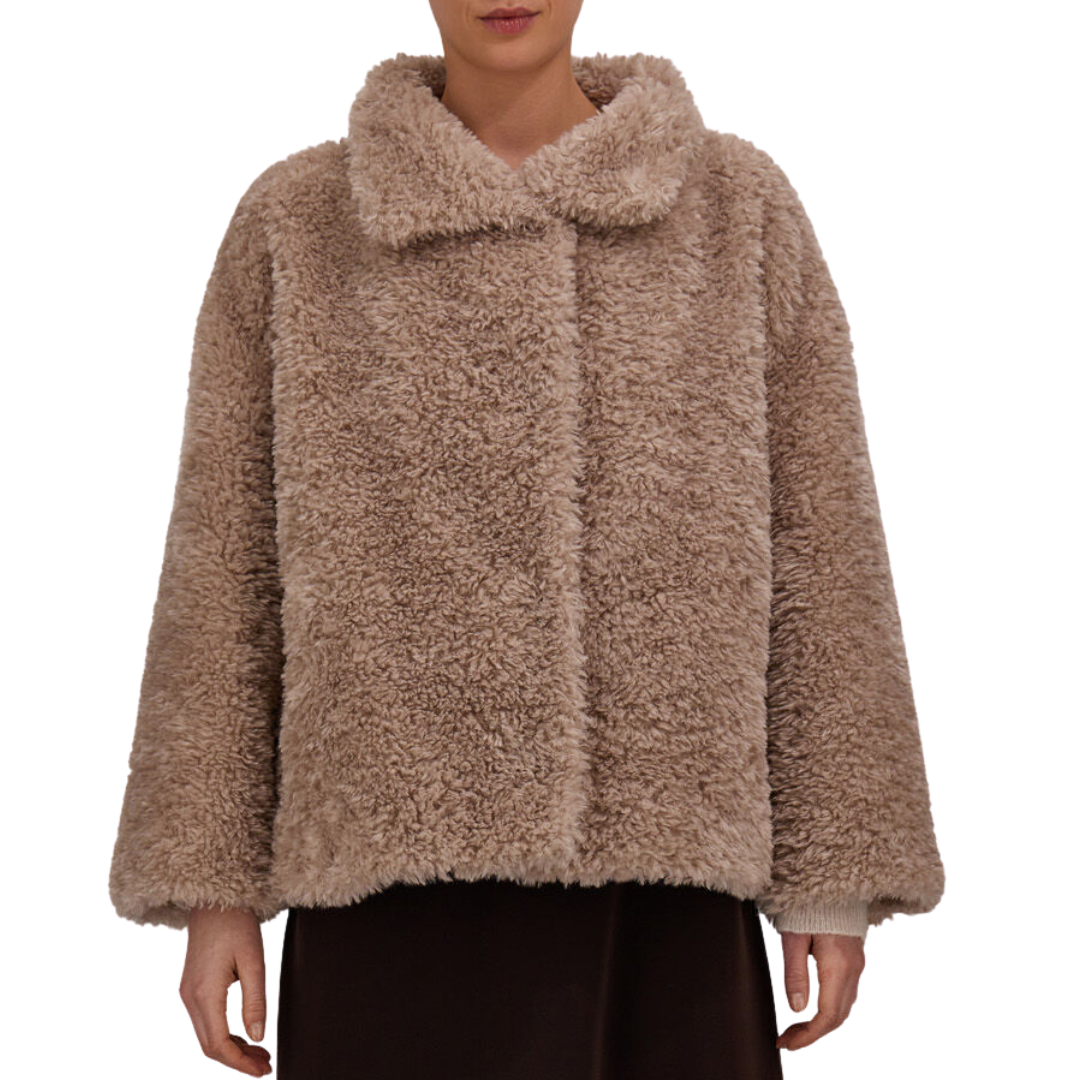 Curly-Effect Fur-Touch Short Jacket in Chantilly