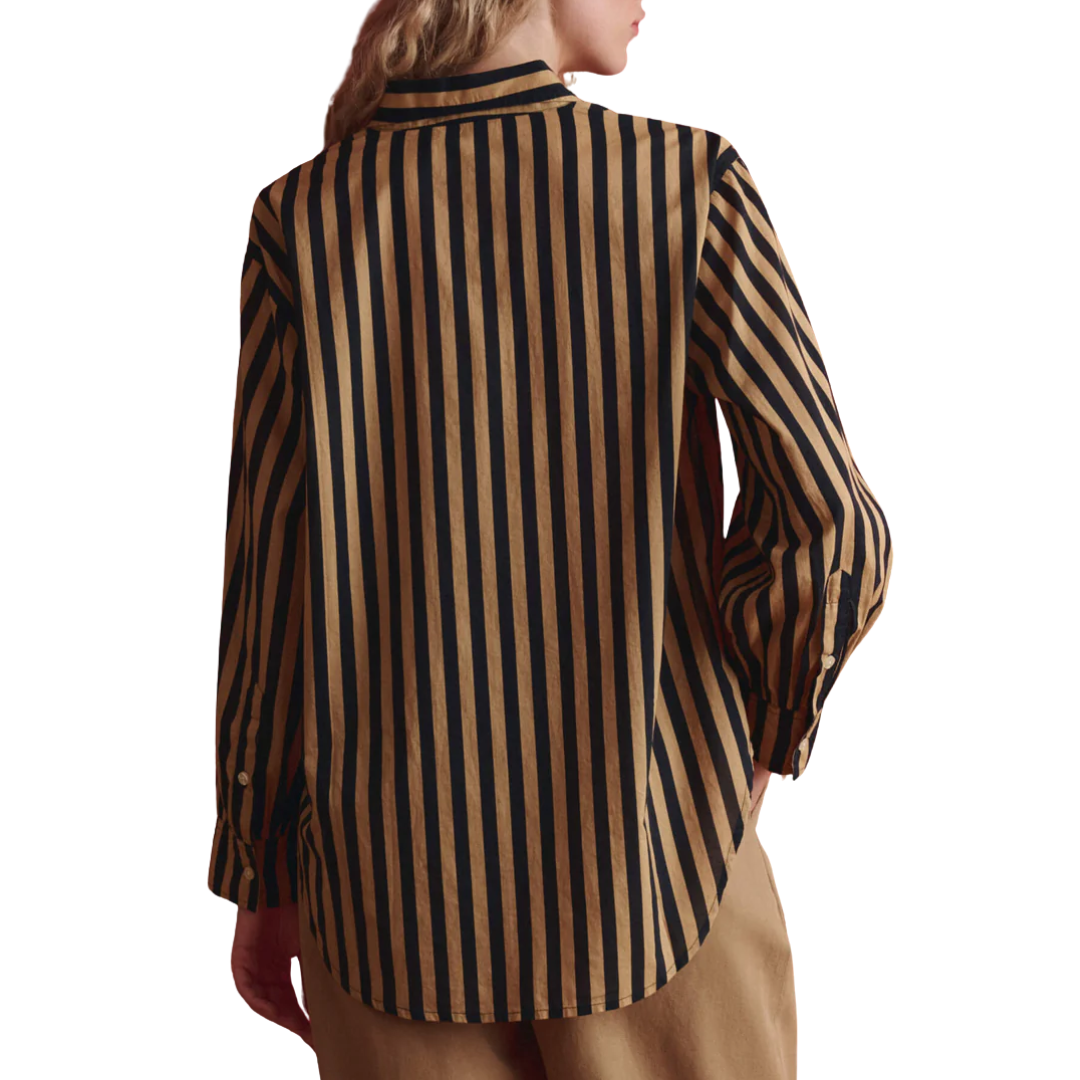 The Daily Button Up in Khaki/Black Club Stripe