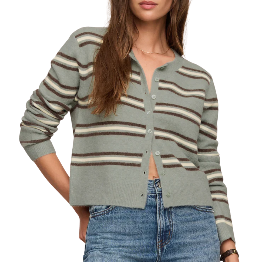 Medina Cozy Stripe Cardigan in Aqua Cloud