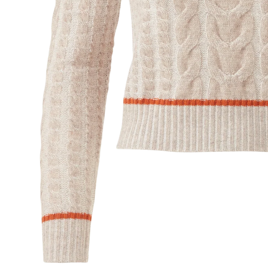 Plaited Tipped Cable Crew in Taupe Multi