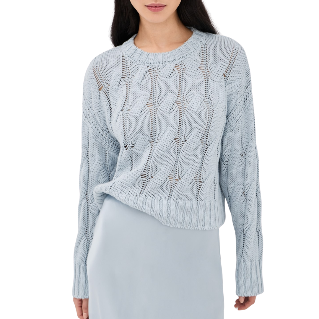 Tristan D Crewneck Cable Pullover in Whisper