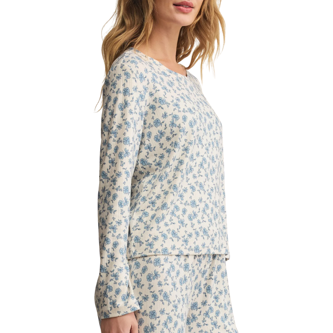 Home Town Ditsy LS Top in Crystal